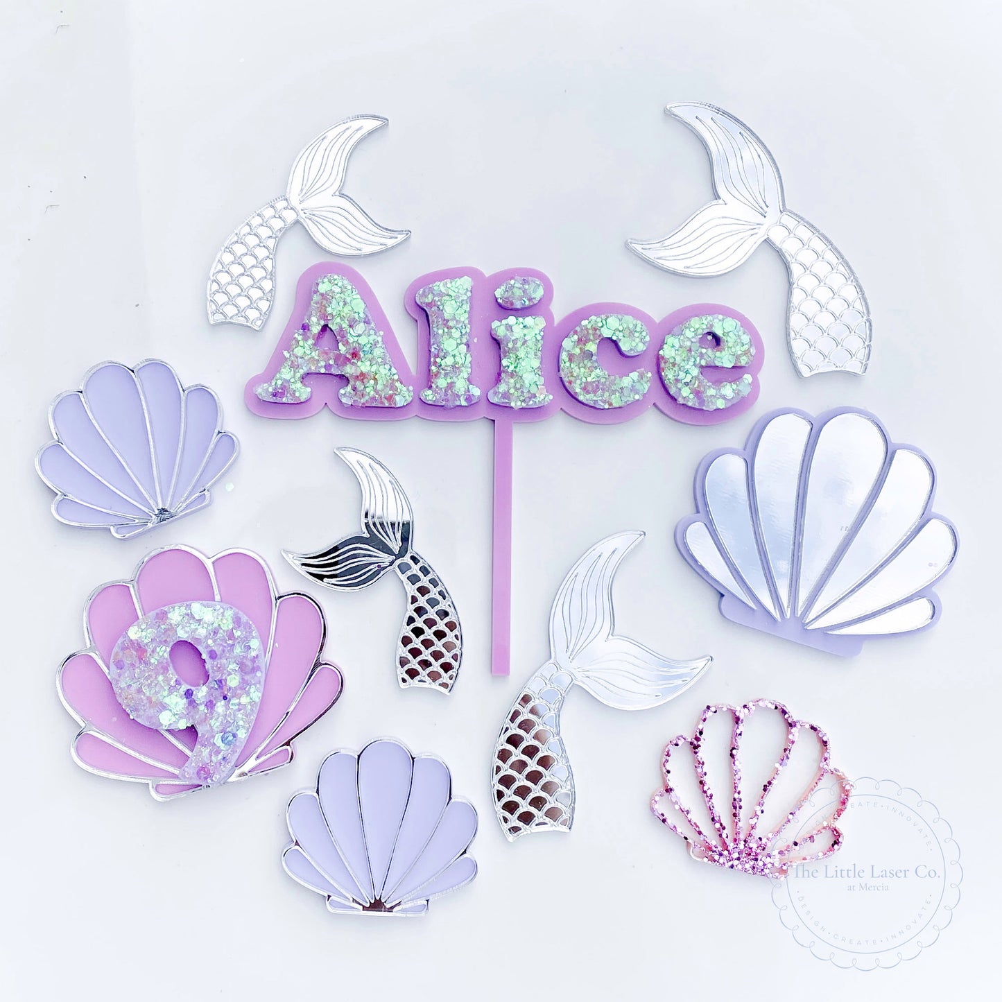 Mermaid Acrylic Cake Topper & Charm Set