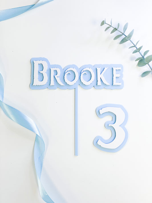 Double Layer Name Topper & Age Charm Set